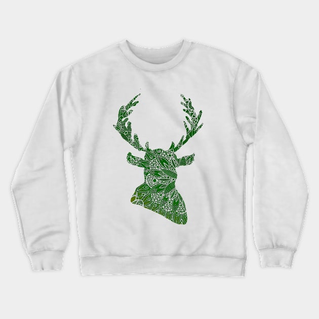 Green Mandala Deer Silhouette Crewneck Sweatshirt by ZeichenbloQ
